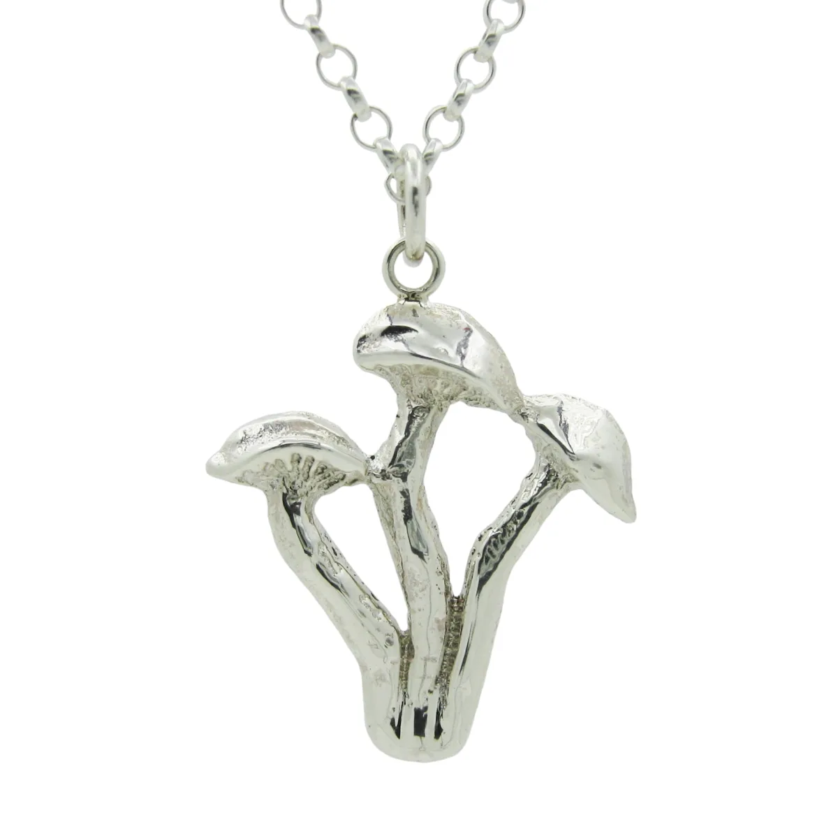 Recycled sterling-silver triple mushroom pendant by Thorn Workshop